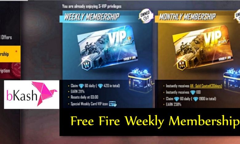 Free Fire Weekly Membership Bkash