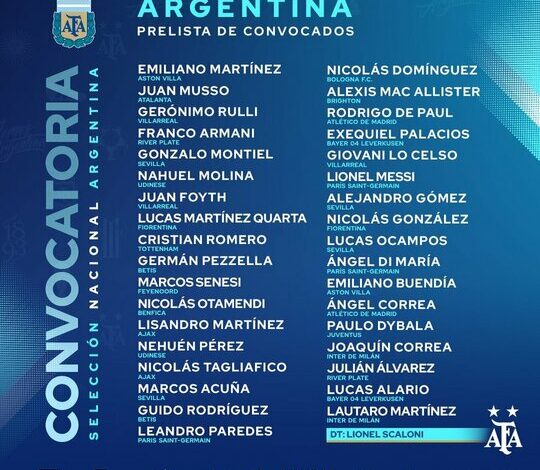 Scaloni Announces Argentina Squad for Finalissima vs Italy